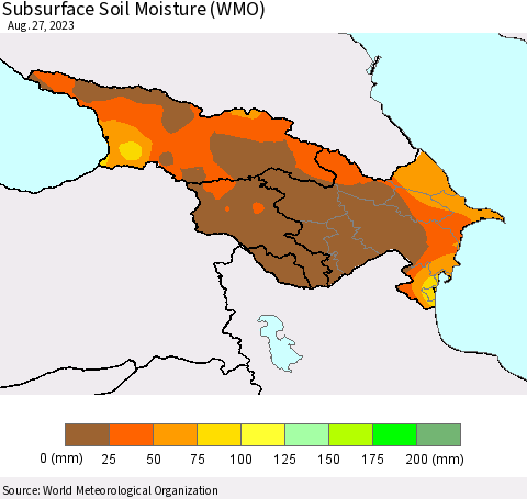 Azerbaijan, Armenia and Georgia Subsurface Soil Moisture (WMO) Thematic Map For 8/21/2023 - 8/27/2023