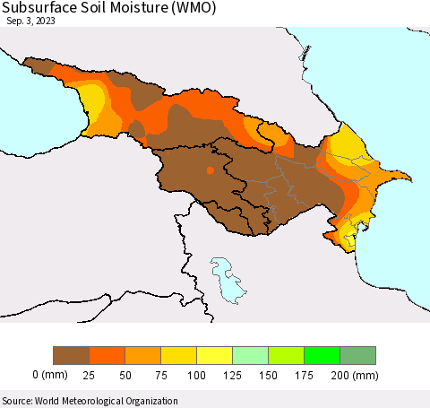 Azerbaijan, Armenia and Georgia Subsurface Soil Moisture (WMO) Thematic Map For 8/28/2023 - 9/3/2023