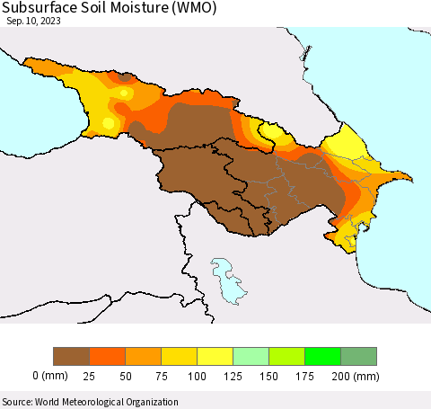 Azerbaijan, Armenia and Georgia Subsurface Soil Moisture (WMO) Thematic Map For 9/4/2023 - 9/10/2023
