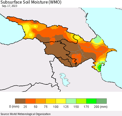 Azerbaijan, Armenia and Georgia Subsurface Soil Moisture (WMO) Thematic Map For 9/11/2023 - 9/17/2023