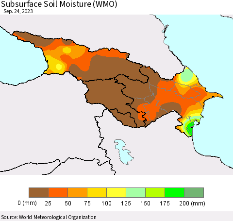 Azerbaijan, Armenia and Georgia Subsurface Soil Moisture (WMO) Thematic Map For 9/18/2023 - 9/24/2023