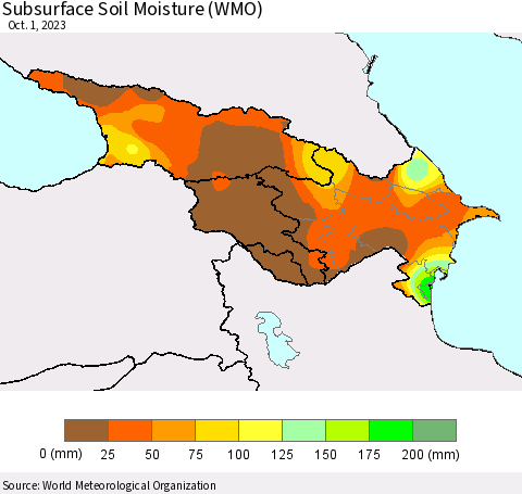 Azerbaijan, Armenia and Georgia Subsurface Soil Moisture (WMO) Thematic Map For 9/25/2023 - 10/1/2023