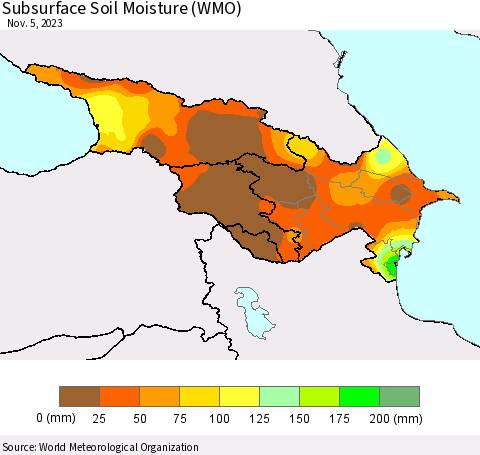 Azerbaijan, Armenia and Georgia Subsurface Soil Moisture (WMO) Thematic Map For 10/30/2023 - 11/5/2023