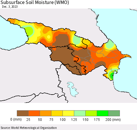 Azerbaijan, Armenia and Georgia Subsurface Soil Moisture (WMO) Thematic Map For 11/27/2023 - 12/3/2023
