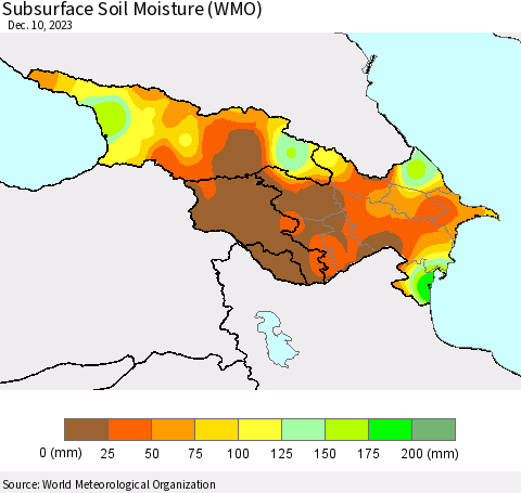 Azerbaijan, Armenia and Georgia Subsurface Soil Moisture (WMO) Thematic Map For 12/4/2023 - 12/10/2023