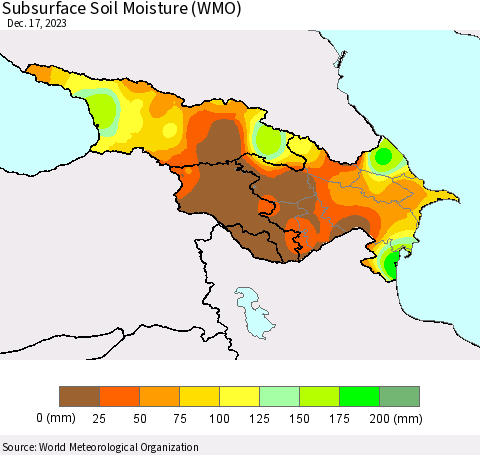 Azerbaijan, Armenia and Georgia Subsurface Soil Moisture (WMO) Thematic Map For 12/11/2023 - 12/17/2023