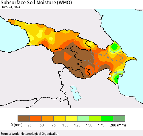 Azerbaijan, Armenia and Georgia Subsurface Soil Moisture (WMO) Thematic Map For 12/18/2023 - 12/24/2023