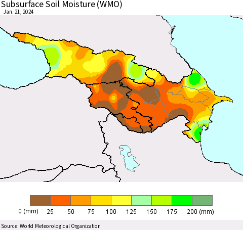 Azerbaijan, Armenia and Georgia Subsurface Soil Moisture (WMO) Thematic Map For 1/15/2024 - 1/21/2024