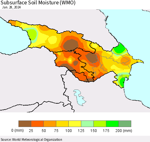 Azerbaijan, Armenia and Georgia Subsurface Soil Moisture (WMO) Thematic Map For 1/22/2024 - 1/28/2024