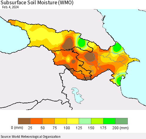 Azerbaijan, Armenia and Georgia Subsurface Soil Moisture (WMO) Thematic Map For 1/29/2024 - 2/4/2024