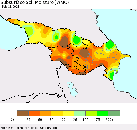 Azerbaijan, Armenia and Georgia Subsurface Soil Moisture (WMO) Thematic Map For 2/5/2024 - 2/11/2024