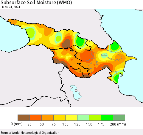 Azerbaijan, Armenia and Georgia Subsurface Soil Moisture (WMO) Thematic Map For 3/18/2024 - 3/24/2024