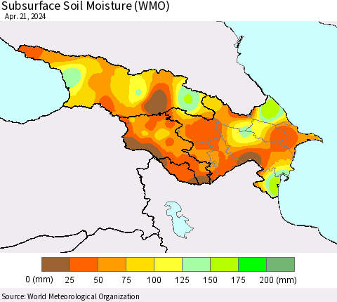 Azerbaijan, Armenia and Georgia Subsurface Soil Moisture (WMO) Thematic Map For 4/15/2024 - 4/21/2024