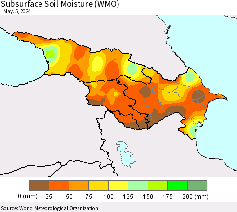 Azerbaijan, Armenia and Georgia Subsurface Soil Moisture (WMO) Thematic Map For 4/29/2024 - 5/5/2024