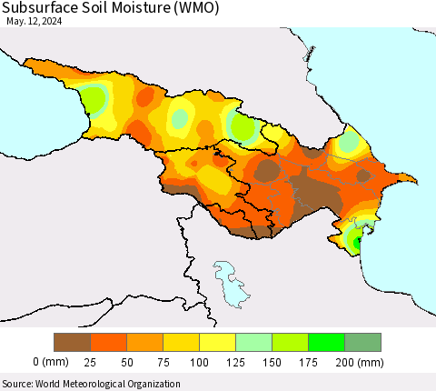 Azerbaijan, Armenia and Georgia Subsurface Soil Moisture (WMO) Thematic Map For 5/6/2024 - 5/12/2024