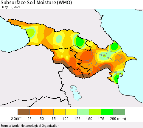 Azerbaijan, Armenia and Georgia Subsurface Soil Moisture (WMO) Thematic Map For 5/13/2024 - 5/19/2024