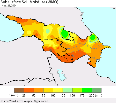 Azerbaijan, Armenia and Georgia Subsurface Soil Moisture (WMO) Thematic Map For 5/20/2024 - 5/26/2024