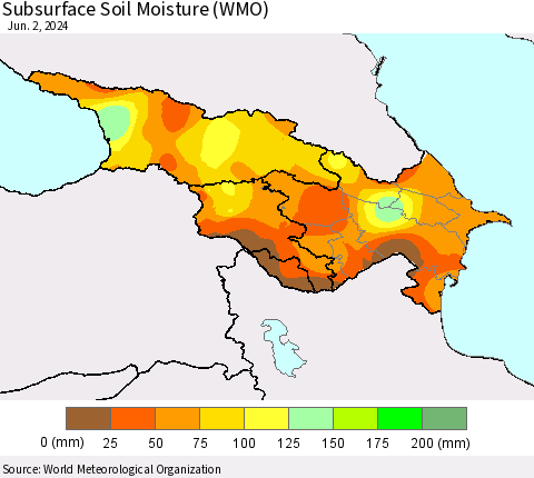 Azerbaijan, Armenia and Georgia Subsurface Soil Moisture (WMO) Thematic Map For 5/27/2024 - 6/2/2024