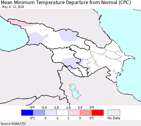 Azerbaijan, Armenia and Georgia Mean Minimum Temperature Departure from Normal (CPC) Thematic Map For 5/6/2024 - 5/12/2024