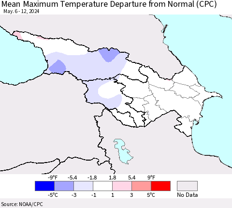 Azerbaijan, Armenia and Georgia Mean Maximum Temperature Departure from Normal (CPC) Thematic Map For 5/6/2024 - 5/12/2024