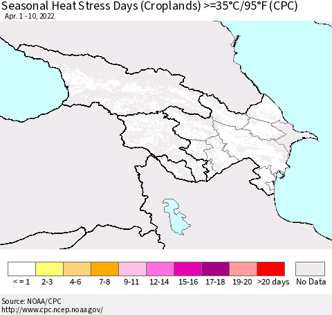 Azerbaijan, Armenia and Georgia Seasonal Heat Stress Days (Croplands) >=35°C/95°F (CPC) Thematic Map For 4/1/2022 - 4/10/2022