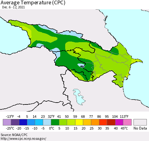 Azerbaijan, Armenia and Georgia Average Temperature (CPC) Thematic Map For 12/6/2021 - 12/12/2021
