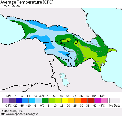 Azerbaijan, Armenia and Georgia Average Temperature (CPC) Thematic Map For 12/20/2021 - 12/26/2021