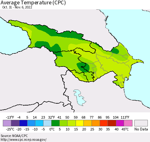 Azerbaijan, Armenia and Georgia Average Temperature (CPC) Thematic Map For 10/31/2022 - 11/6/2022