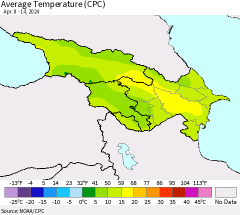Azerbaijan, Armenia and Georgia Average Temperature (CPC) Thematic Map For 4/8/2024 - 4/14/2024
