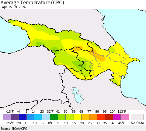 Azerbaijan, Armenia and Georgia Average Temperature (CPC) Thematic Map For 4/15/2024 - 4/21/2024