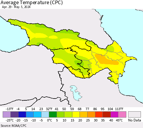 Azerbaijan, Armenia and Georgia Average Temperature (CPC) Thematic Map For 4/29/2024 - 5/5/2024