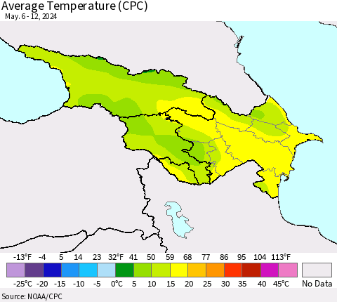 Azerbaijan, Armenia and Georgia Average Temperature (CPC) Thematic Map For 5/6/2024 - 5/12/2024