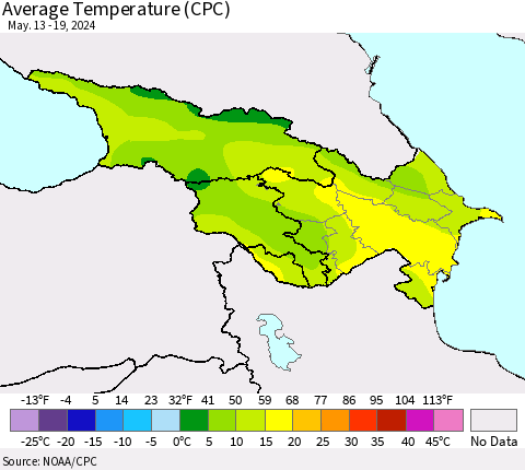 Azerbaijan, Armenia and Georgia Average Temperature (CPC) Thematic Map For 5/13/2024 - 5/19/2024