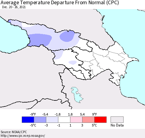 Azerbaijan, Armenia and Georgia Average Temperature Departure from Normal (CPC) Thematic Map For 12/20/2021 - 12/26/2021