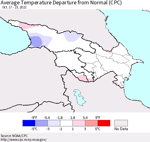 Azerbaijan, Armenia and Georgia Average Temperature Departure from Normal (CPC) Thematic Map For 10/17/2022 - 10/23/2022