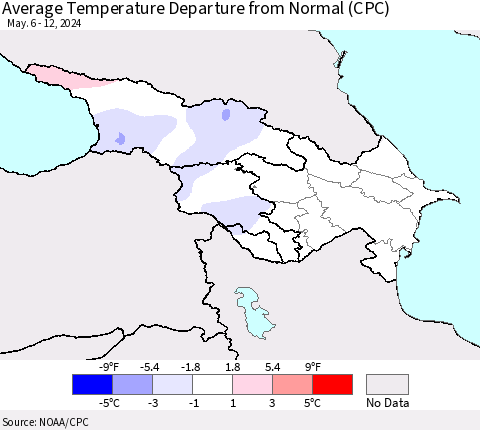 Azerbaijan, Armenia and Georgia Average Temperature Departure from Normal (CPC) Thematic Map For 5/6/2024 - 5/12/2024