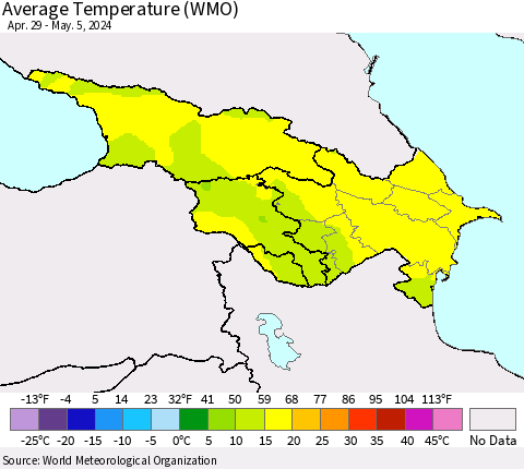 Azerbaijan, Armenia and Georgia Average Temperature (WMO) Thematic Map For 4/29/2024 - 5/5/2024