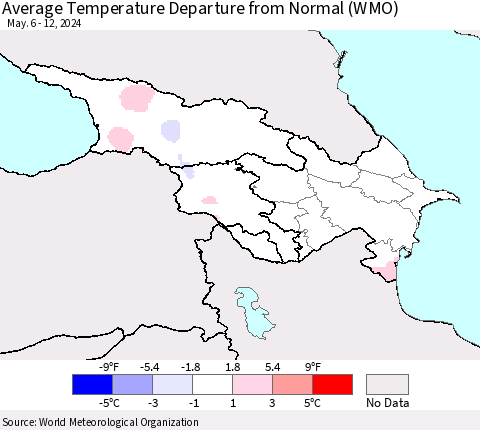 Azerbaijan, Armenia and Georgia Average Temperature Departure from Normal (WMO) Thematic Map For 5/6/2024 - 5/12/2024