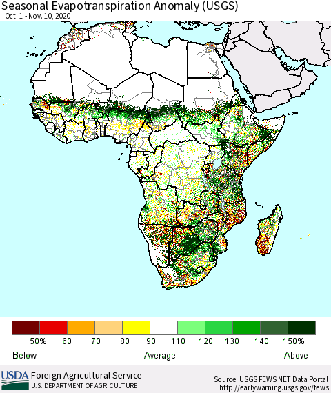 Africa Seasonal Actual Evapotranspiration Anomaly (USGS) Thematic Map For 10/1/2020 - 11/10/2020