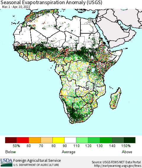 Africa Seasonal Actual Evapotranspiration Anomaly (USGS) Thematic Map For 3/1/2022 - 4/10/2022