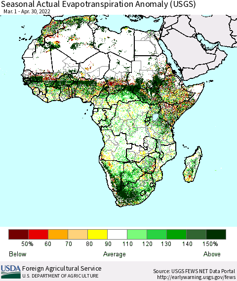 Africa Seasonal Actual Evapotranspiration Anomaly (USGS) Thematic Map For 3/1/2022 - 4/30/2022