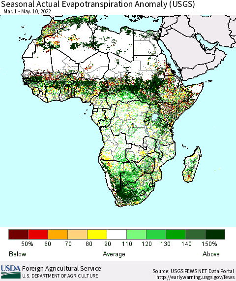 Africa Seasonal Actual Evapotranspiration Anomaly (USGS) Thematic Map For 3/1/2022 - 5/10/2022