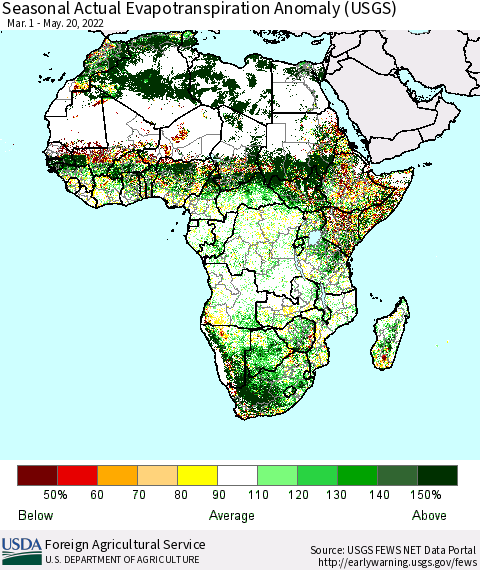 Africa Seasonal Actual Evapotranspiration Anomaly (USGS) Thematic Map For 3/1/2022 - 5/20/2022