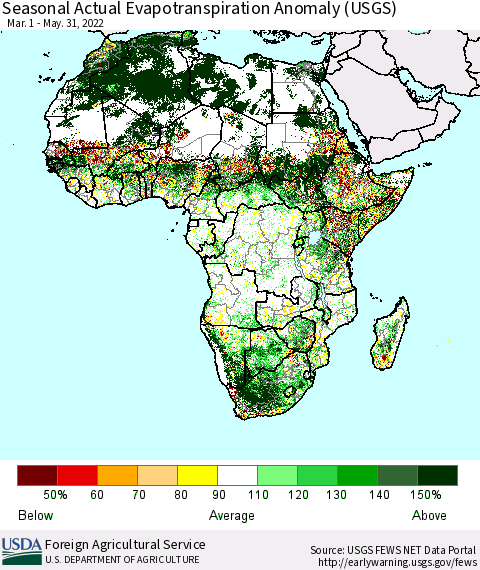 Africa Seasonal Actual Evapotranspiration Anomaly (USGS) Thematic Map For 3/1/2022 - 5/31/2022