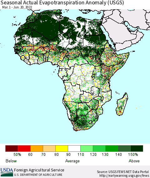 Africa Seasonal Actual Evapotranspiration Anomaly (USGS) Thematic Map For 3/1/2022 - 6/20/2022