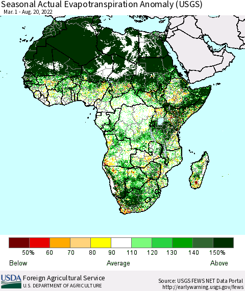 Africa Seasonal Actual Evapotranspiration Anomaly (USGS) Thematic Map For 3/1/2022 - 8/20/2022