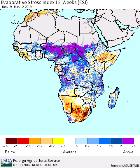 Africa Evaporative Stress Index (ESI), 12-Weeks Thematic Map For 3/11/2019 - 3/17/2019