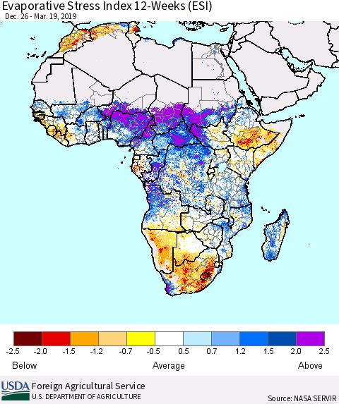 Africa Evaporative Stress Index (ESI), 12-Weeks Thematic Map For 3/18/2019 - 3/24/2019