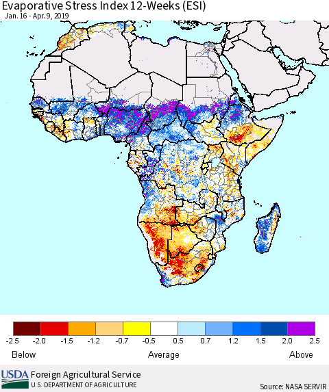 Africa Evaporative Stress Index (ESI), 12-Weeks Thematic Map For 4/8/2019 - 4/14/2019