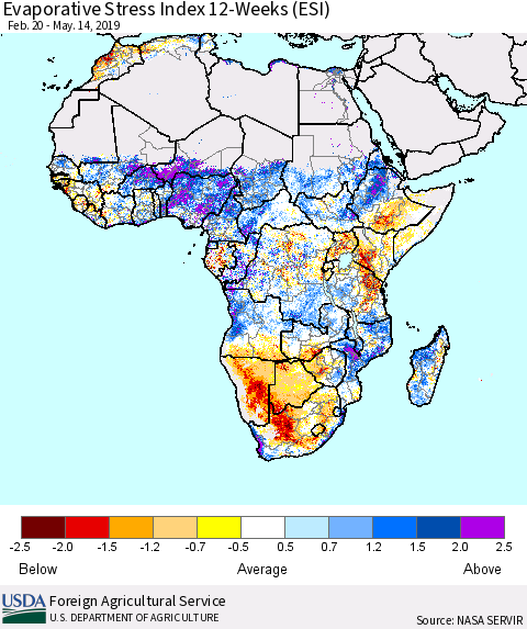 Africa Evaporative Stress Index (ESI), 12-Weeks Thematic Map For 5/13/2019 - 5/19/2019
